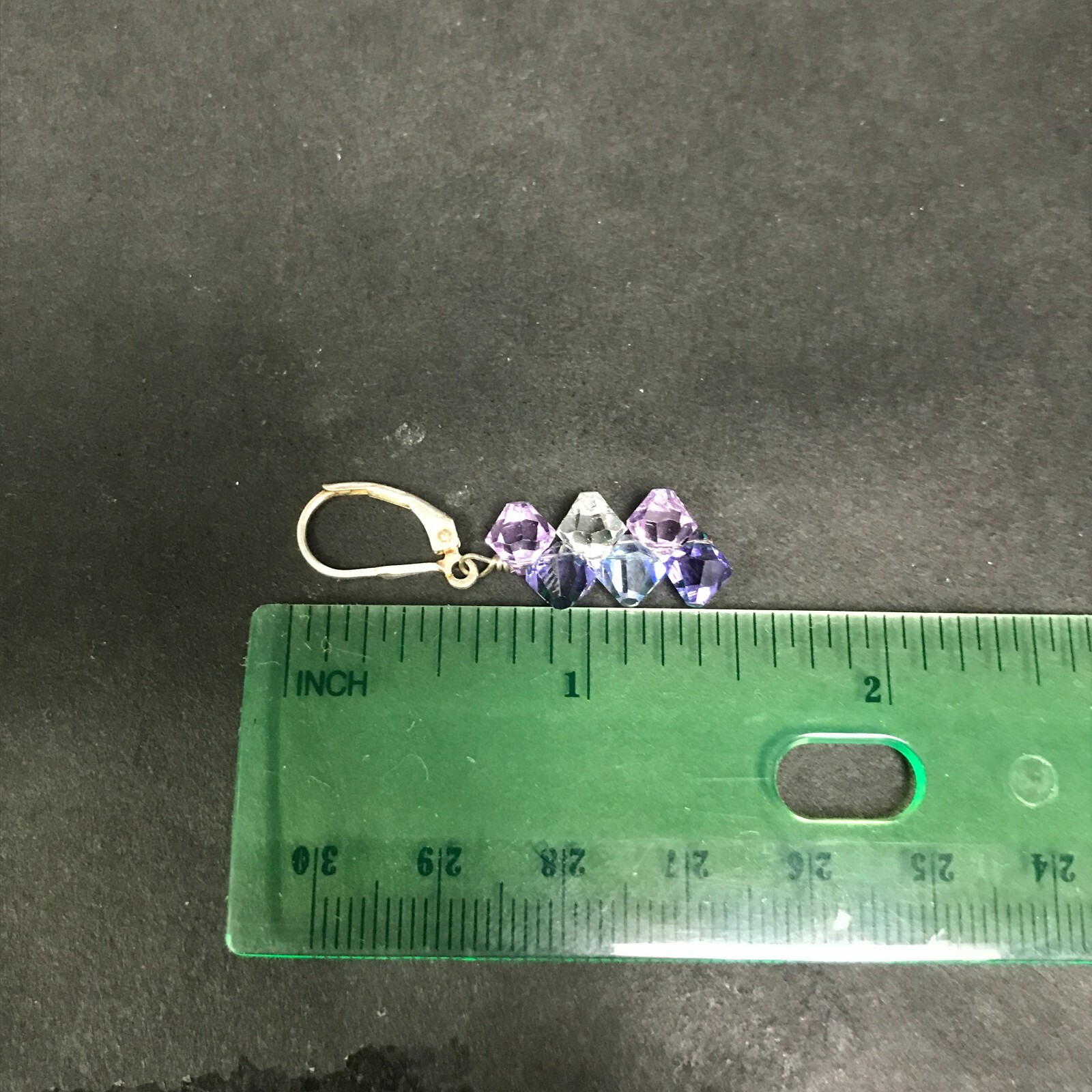 Beaded 925 Sterling Silver Drop Dangle Shiny Purple Blue Reflective Plastic Bead