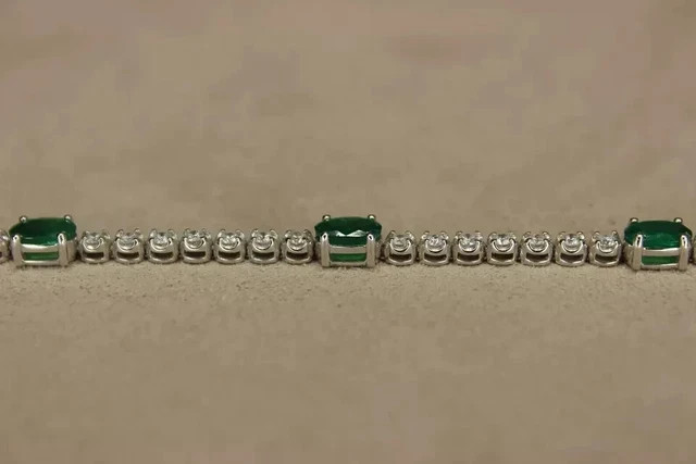 5Ct Oval Cut Lab Created Emerald & Diamond Tennis Bracelet 14K White Gold Plated