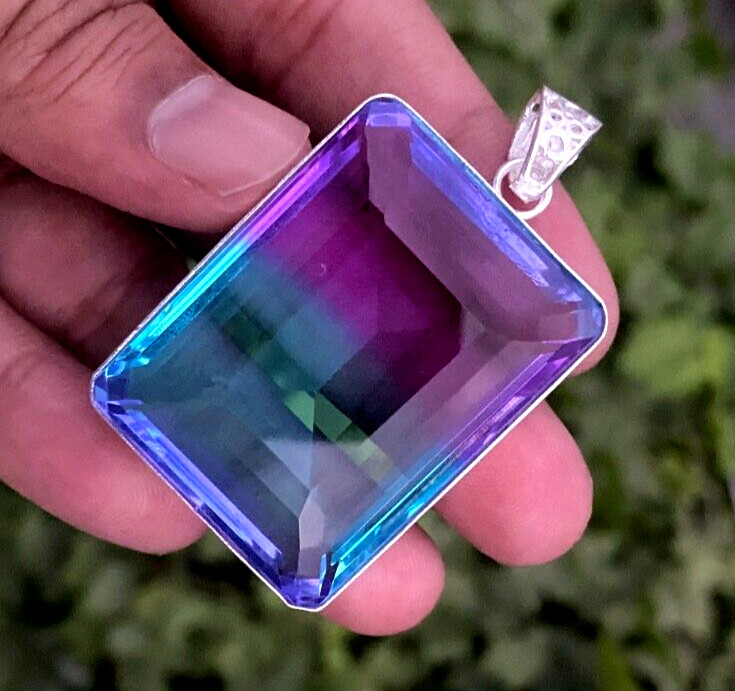 100Ct+ Natural Tourmaline Pendant Multi- Color 925 Solid Silver Pendant Gemstone
