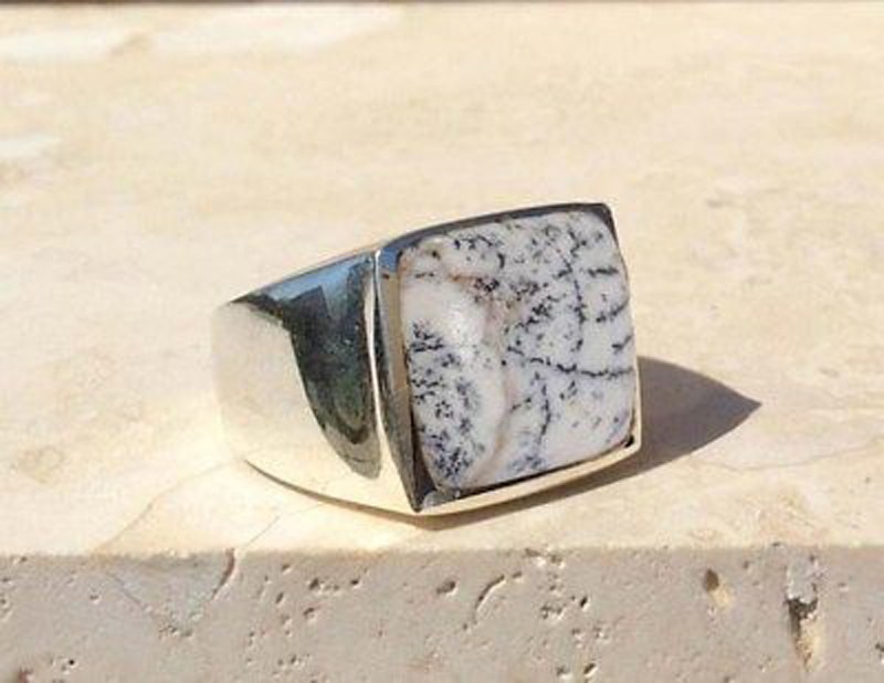 Solid 925 Sterling Silver Natural Dendrite Opal Gemstone Men’s Unisex Gift Ring