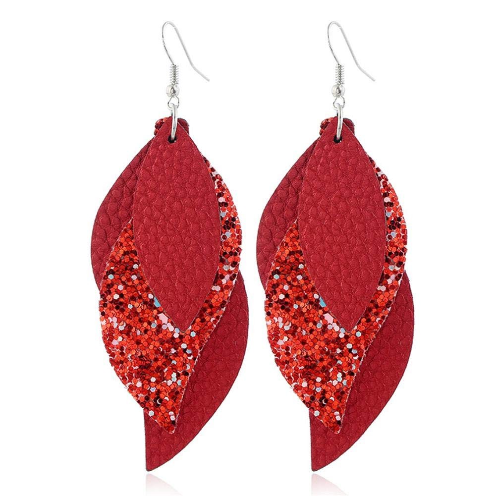 Leather Earrings 3 Layered Lightweight Faux Leather Leaf Dangle Earrings Fashion