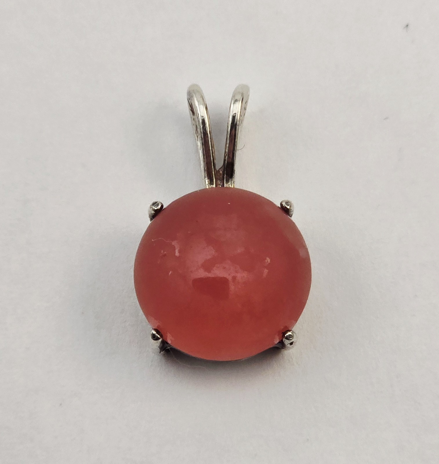 Vintage Sterling Silver Red Cabochon Pendant 4-Prong Round Translucent Gemstone