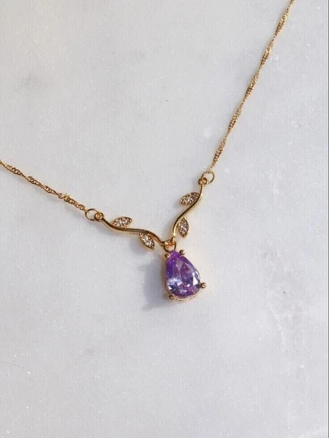 2.50Ct Pear Cut Lab-Created Amethyst Women’s Drop Pendant 14K Yellow Gold Plated