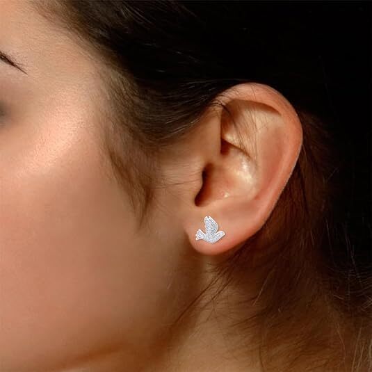 Natural Diamond Accent Dove Stud Earrings for Womens & Girls 925 Sterling Silver