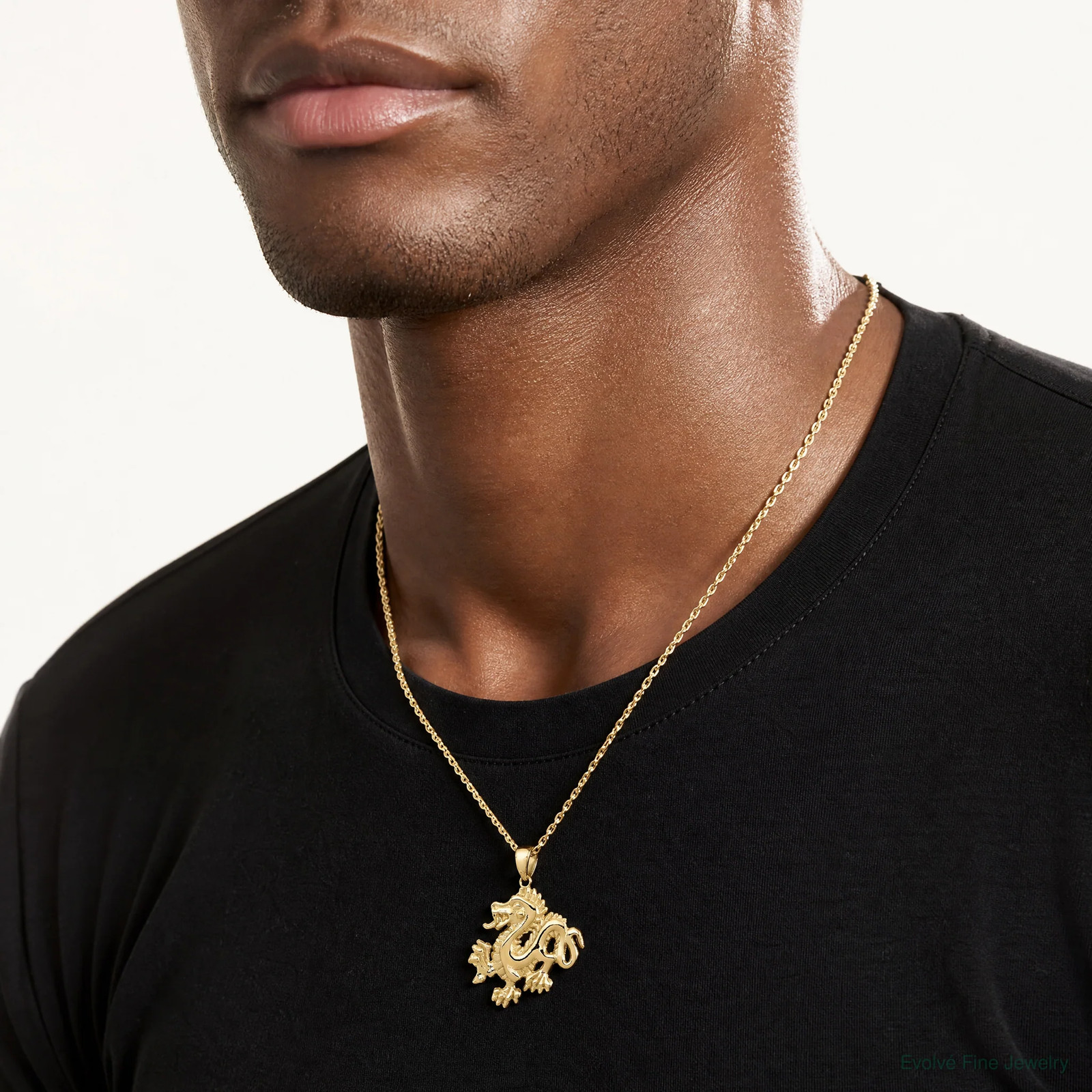 14K Yellow Gold Solid Polished Dragon Pendant