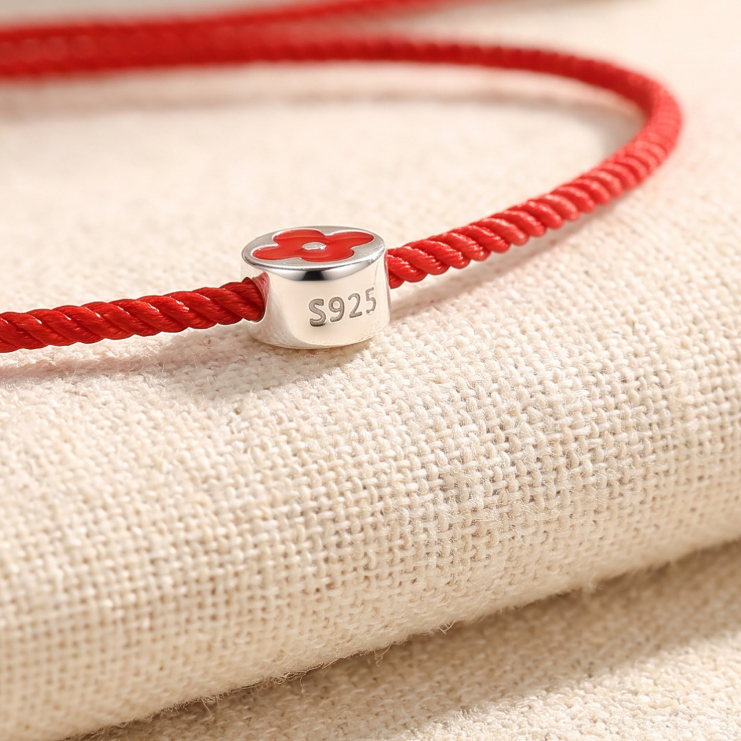 S925 Sterling Silver Red String Bracelet Lucky Four Leaf Clover Charm Adjustable