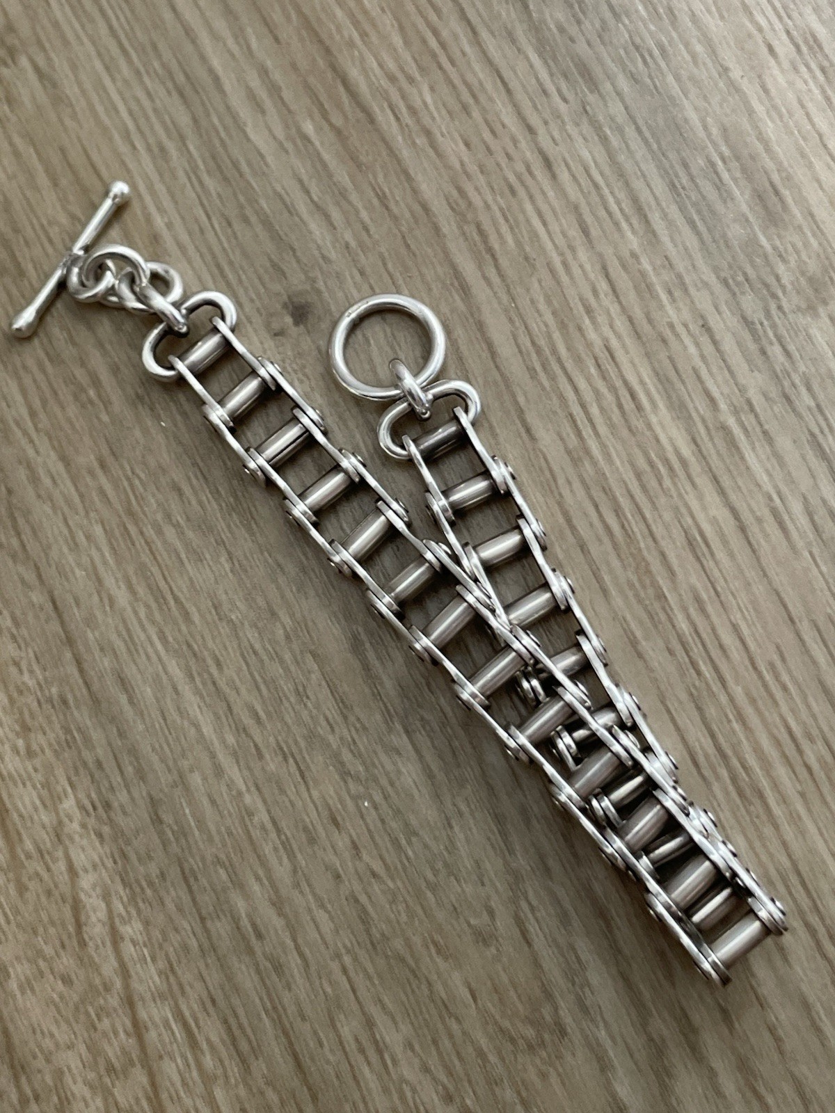 Sterling Silver Bracelet Bike Chain Modernist T Bar Heavy Statement (50g)