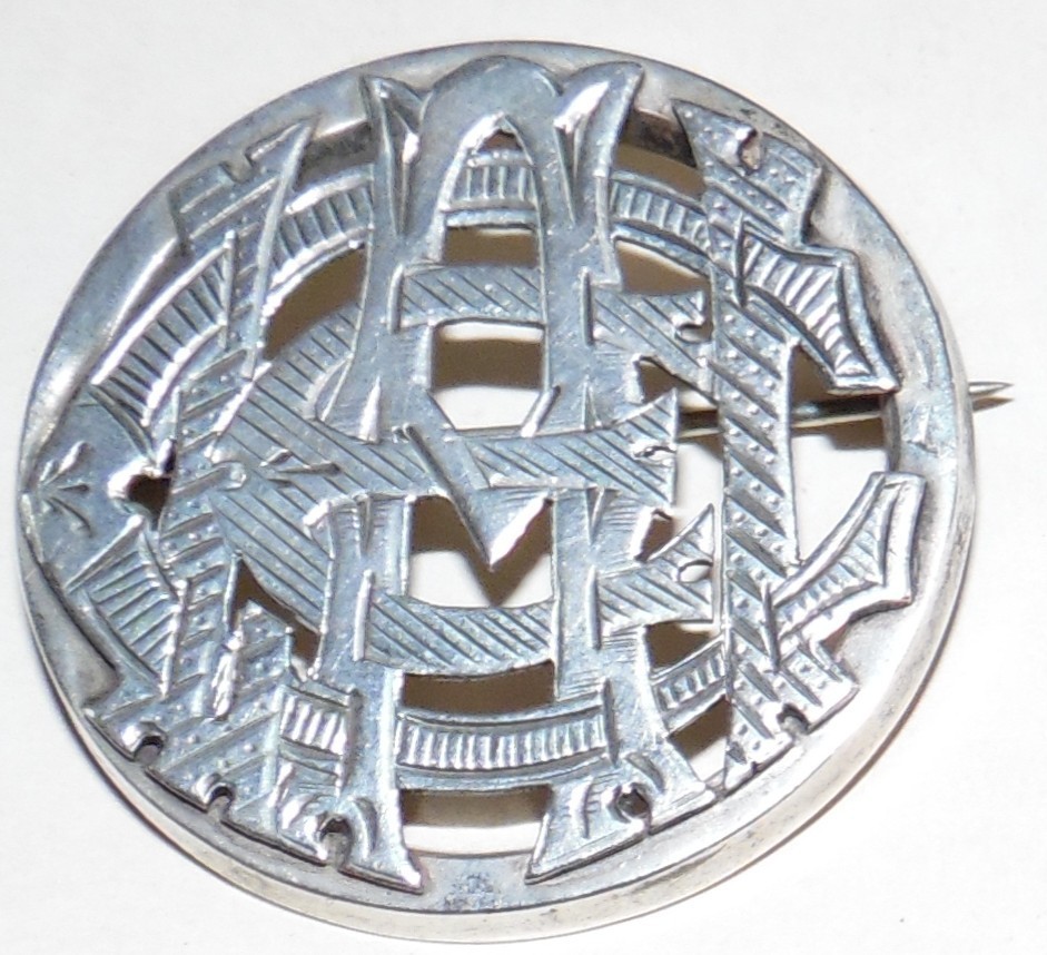 Victorian sterling silver puzzle initials brooch pin 8.8 GRAMS 1 1/2 INCH ROUND