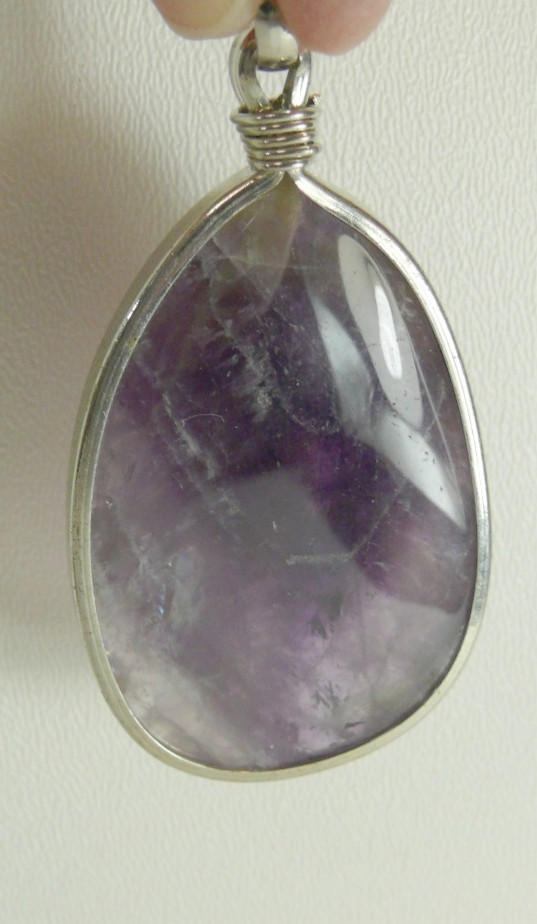 Large Teardrop Amethyst with wire wrap design chevron purple pendant silver 3″