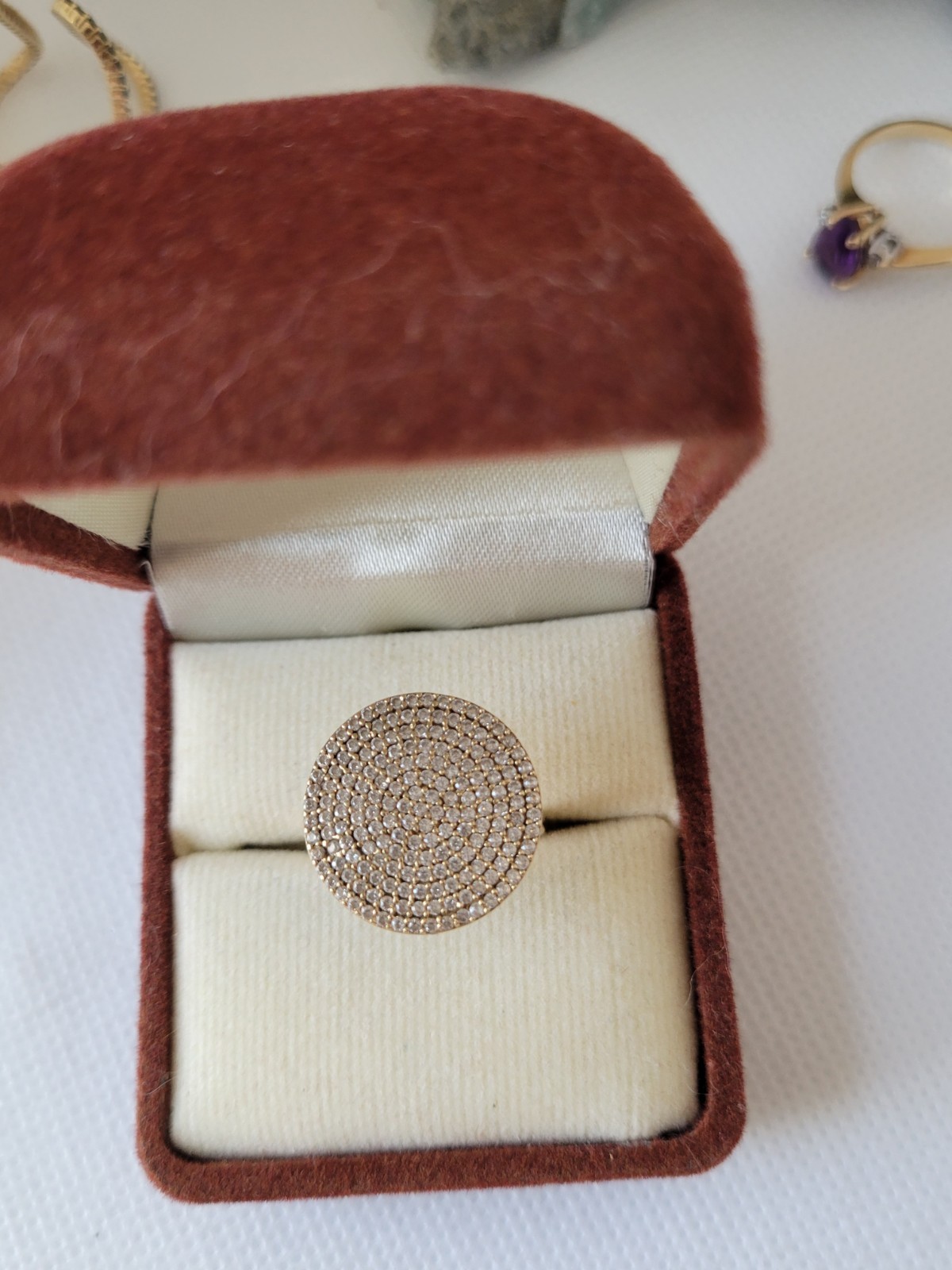 Luxury Pavé Disc Cluster Modern Ring 14k Solid Yellow ( Mostly Diamond) Size 7