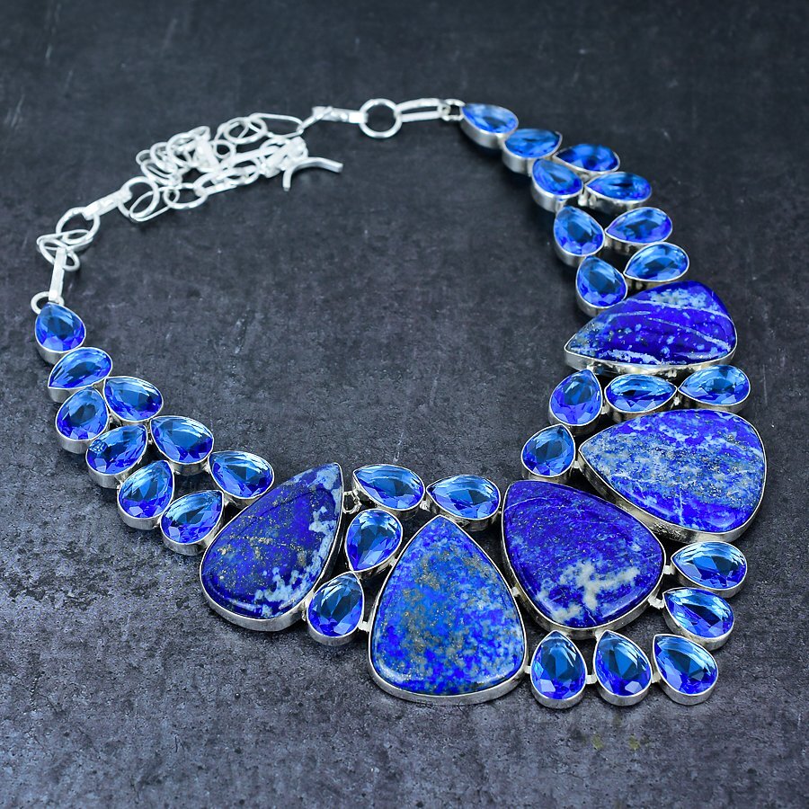 Natural Lapis Lazuli, Tanzanite 925 Sterling Silver Jewelry Necklace 18″ Gift a2