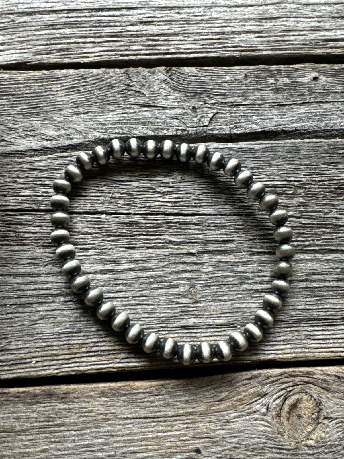 5mm 7 Inch Stretch Sterling Silver Oxidized Pearls Bead Bracelet Southwestern