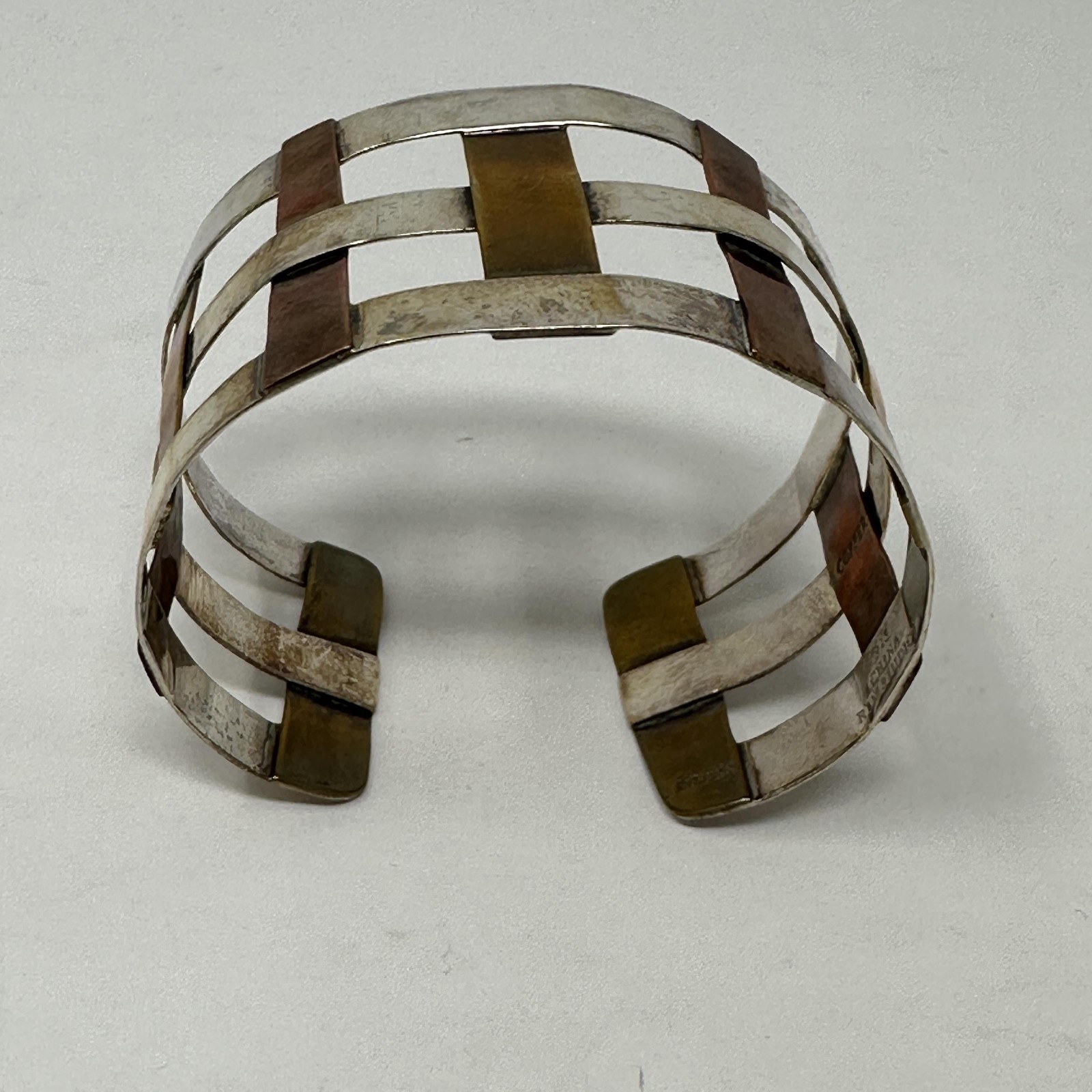 RLM Studio Cuff Bracelet & Dangle Earrings Sterling Copper Brass Modernist Set