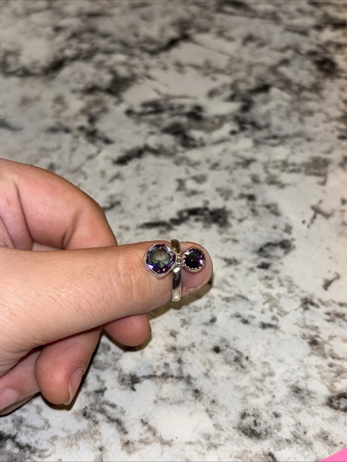 925 Sterling silver Ring, Mystic Synthetic Green Stones, Size 8