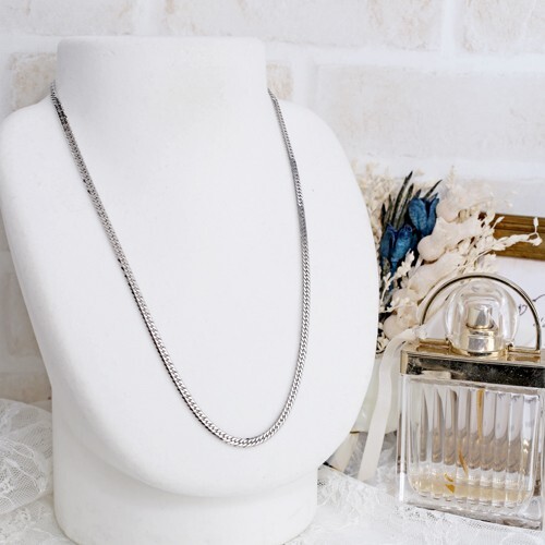 Pt850 Solid Platinum 3.3mm 6-Sided Double Curb Chain Necklace 17.75″ MIJapan