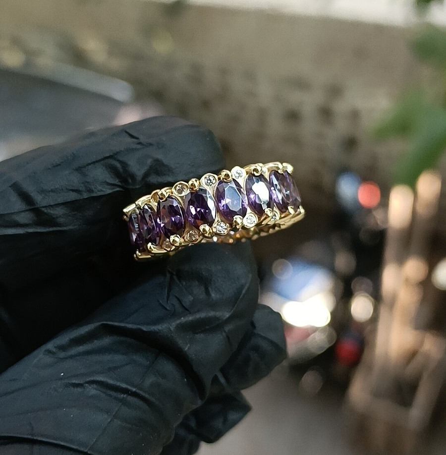 3Ct Marquise Cut Lab Created Amethyst Wedding Band Ring 14K Yellow Gold Plated