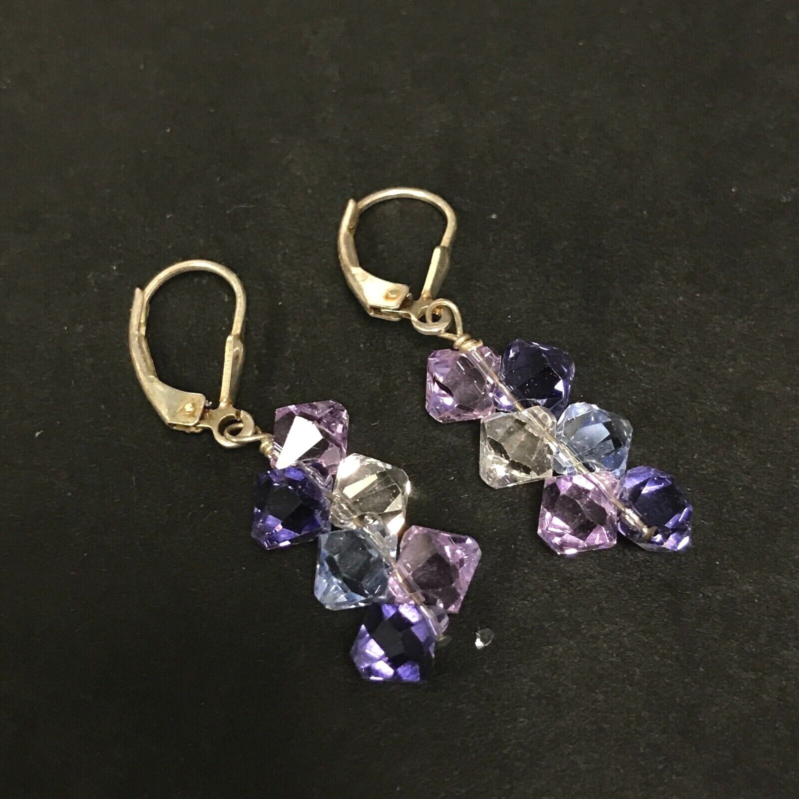 Beaded 925 Sterling Silver Drop Dangle Shiny Purple Blue Reflective Plastic Bead