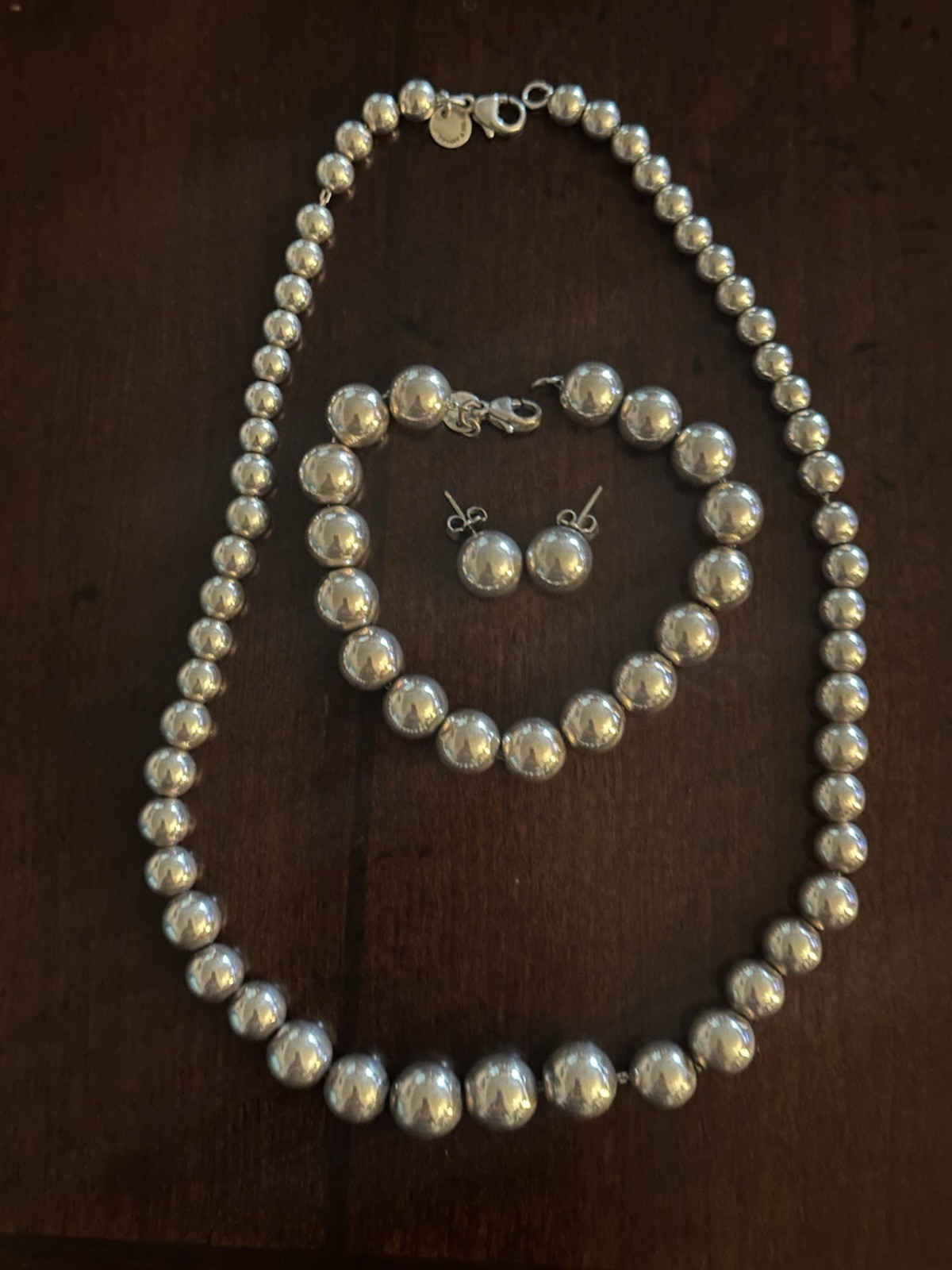 Tiffany &CO Ball Bead Necklace, Bracelet & Earrings Set Sterling Silver