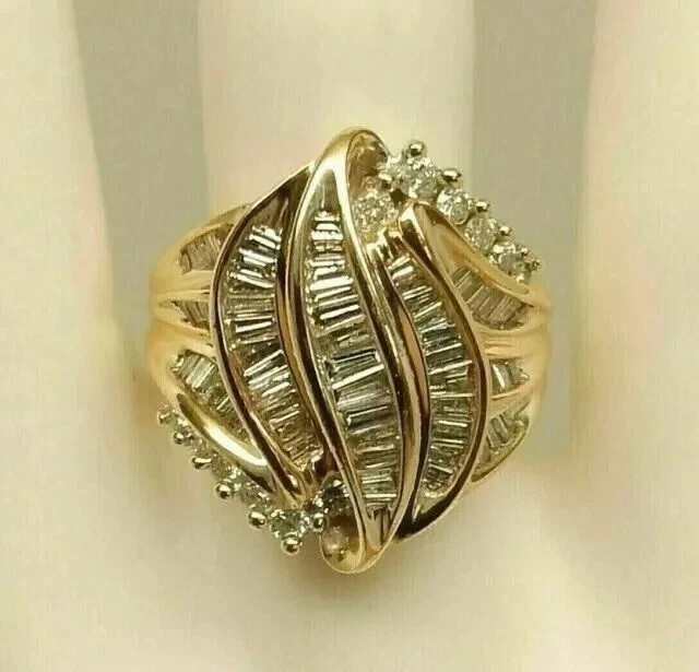 2Ct Baguette Lab-Created Diamond Cluster Anniversary Ring 14k Yellow Gold Plated