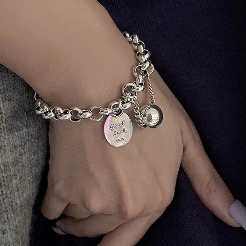 Solid 925 Sterling Silver Bracelet for Women | Vintage Handmade Simple Bangle