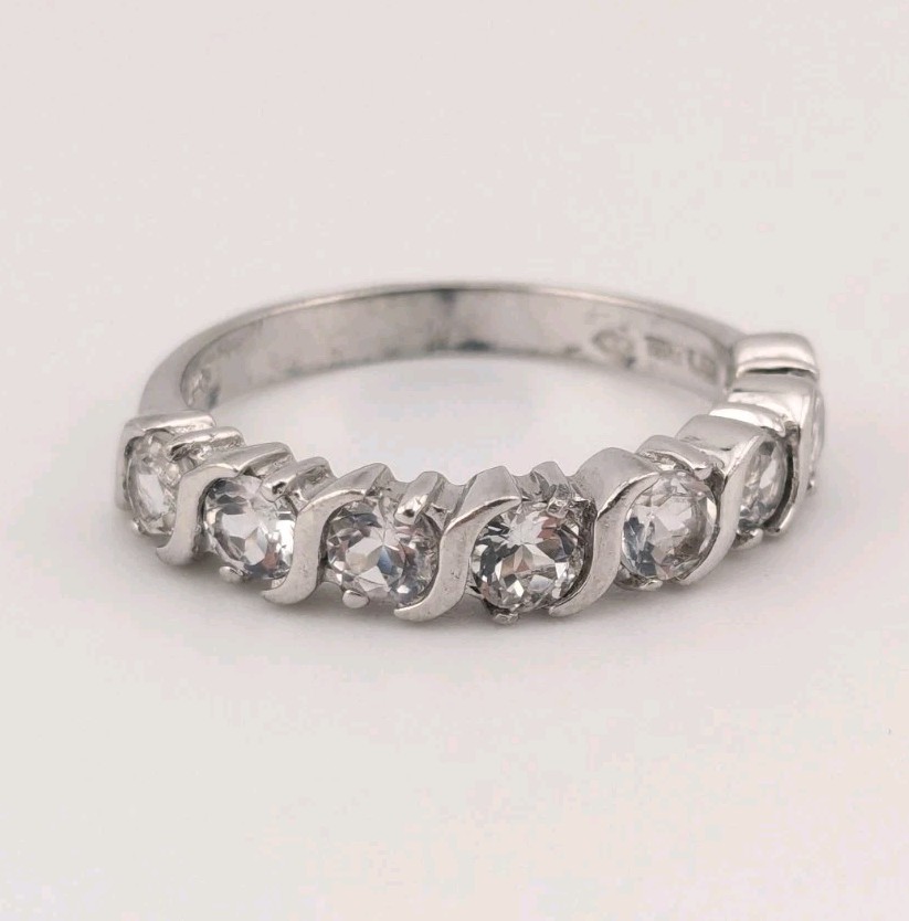 White Topaz Ring Sterling Silver Half Eternity Band Thailand 925 Size 8