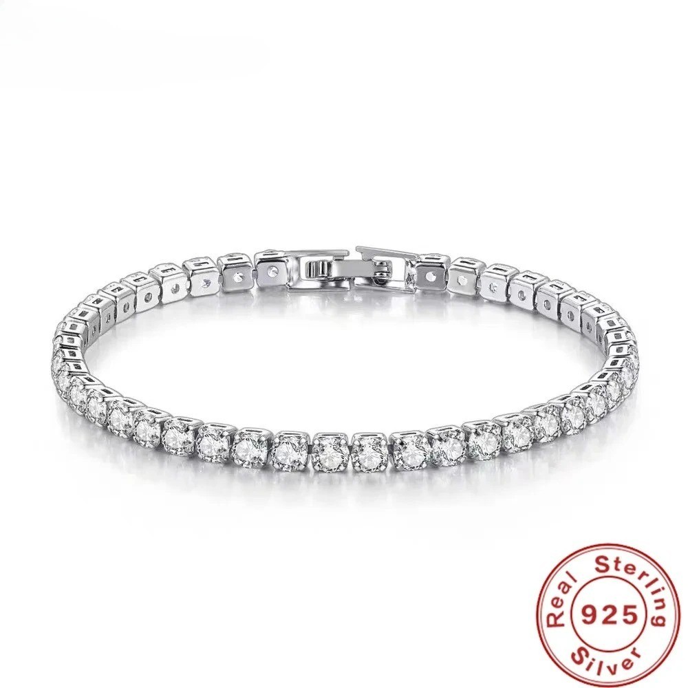S925 Sterling Silver Tennis Bracelet 4mm Zirconia Women Wedding Jewelry