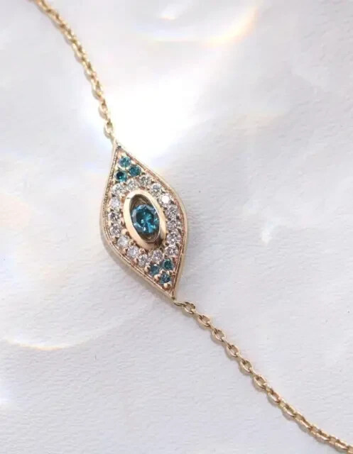 Lab Created Blue Diamond Round Cut 3Ct Evil Eye Bracelet 14K Yellow Gold Plated