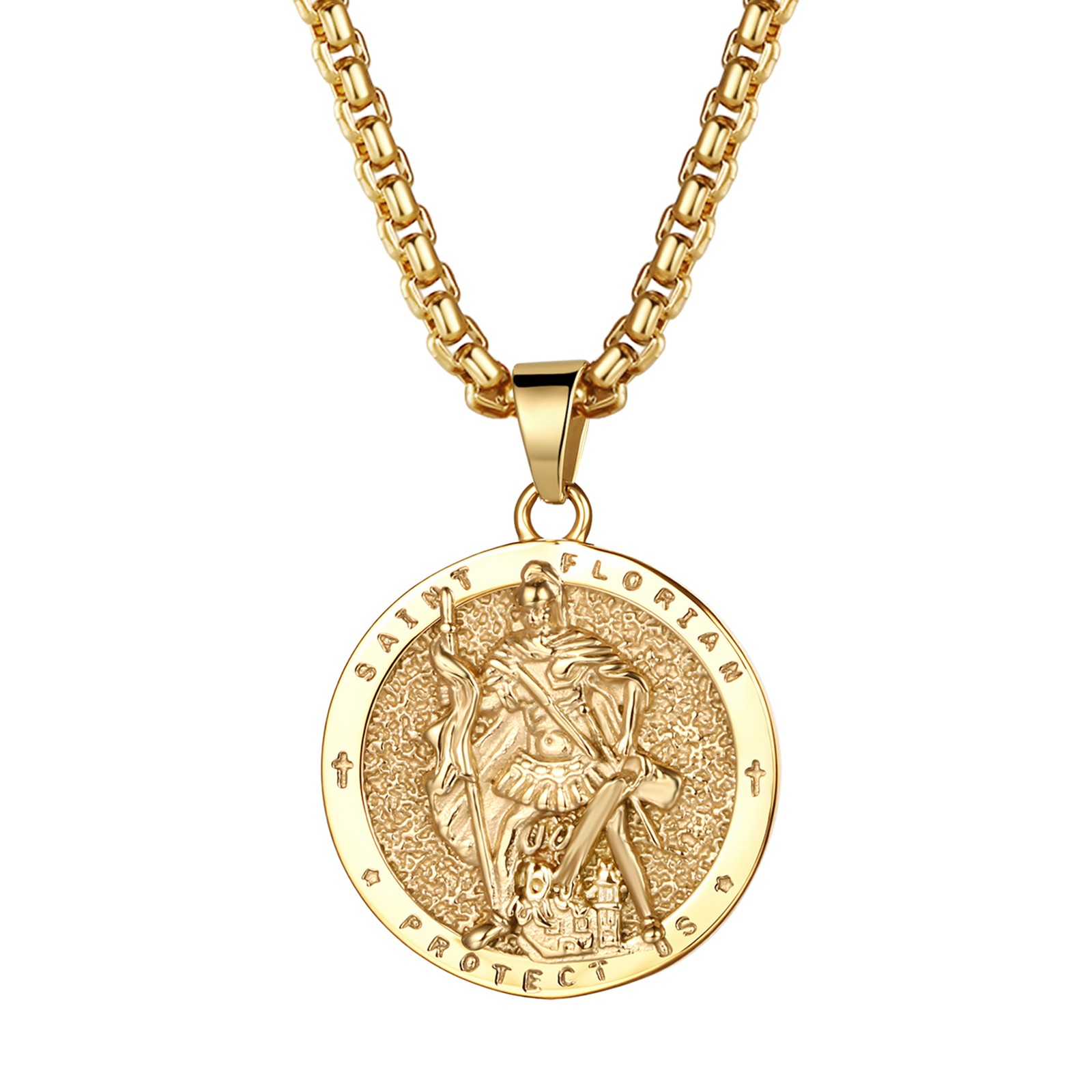 Men’s St Florian Firefighter Patron Saint 316L Necklace for Husband Son Friend
