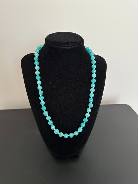 Natural Bright Blue Amazonite Chalcedony 8 mm Gemstone Beads 20″ Necklace.