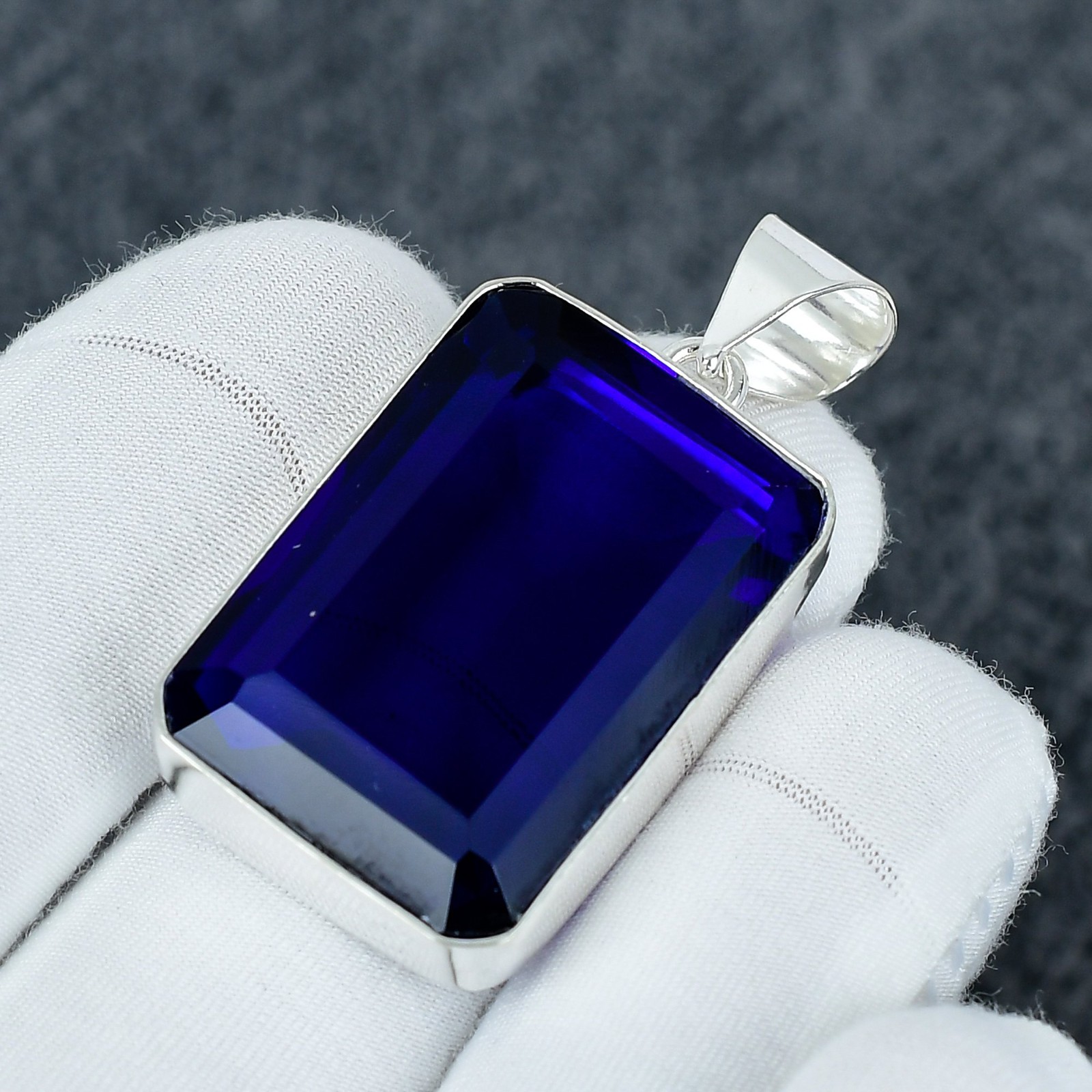 Lab Created Blue Sapphire Gemstone 925 Sterling Silver Handmade Jewelry Pendant