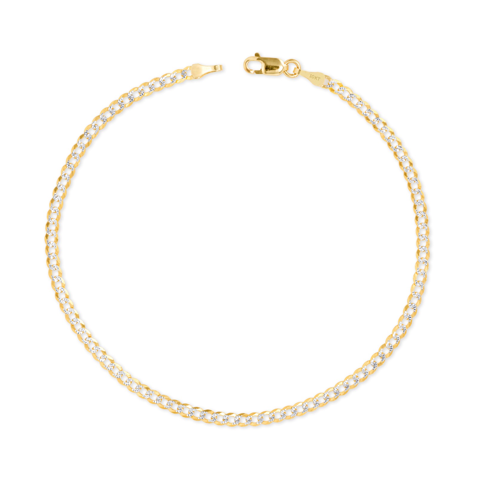 10K Yellow Gold Solid 2.5mm Diamond Cut Pave Cuban Chain Bracelet Anklet 7″- 9″