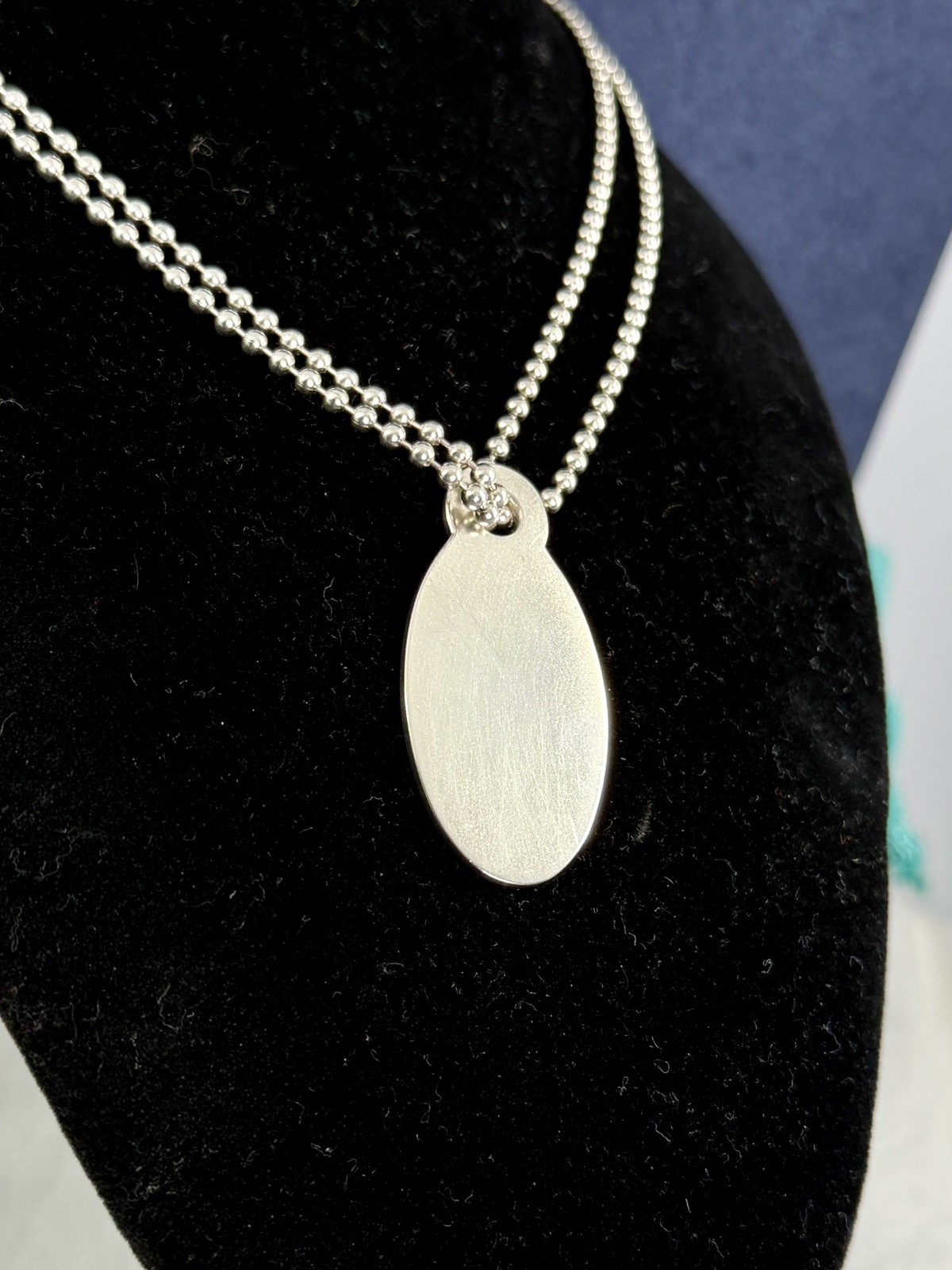 TIFFANY & CO. Sterling Silver Return To Tiffany Oval Dog Tag Beaded Necklace COA