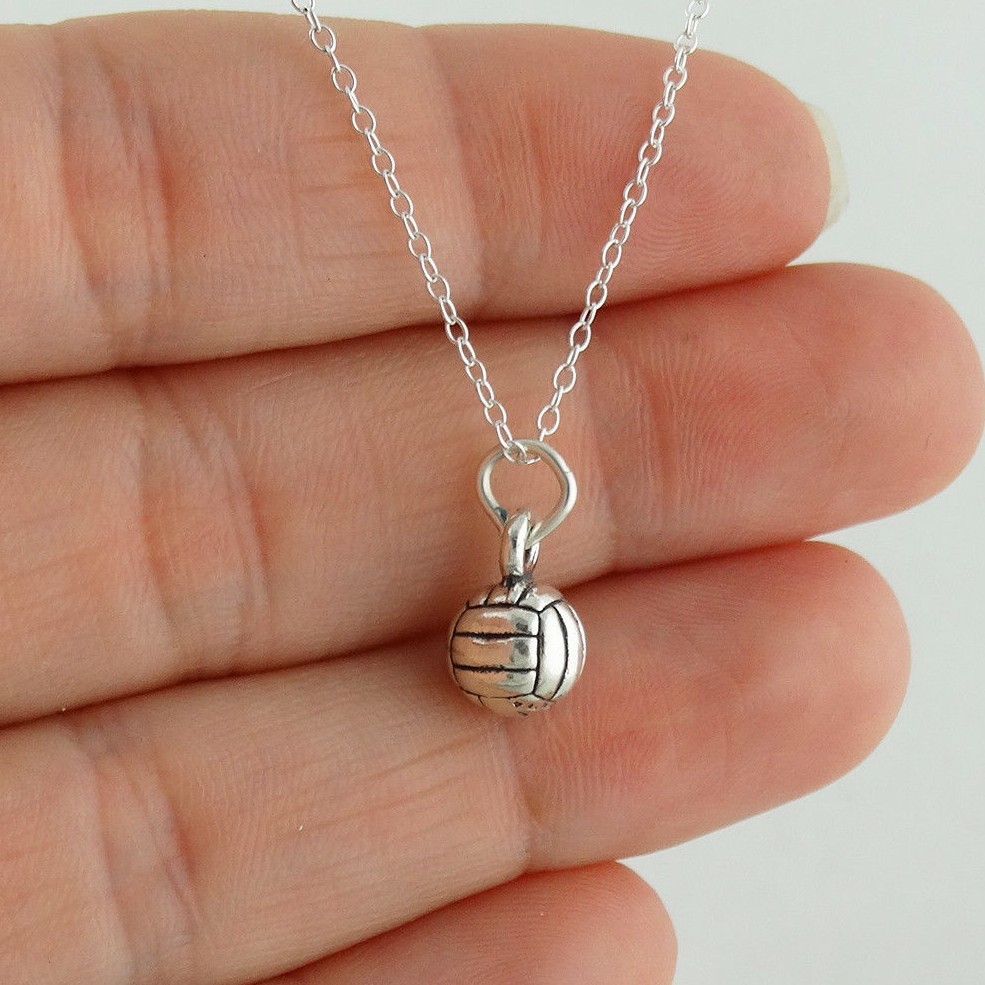 Tiny Volleyball Charm Necklace, 925 Sterling Silver Sport Team Gift Coach School