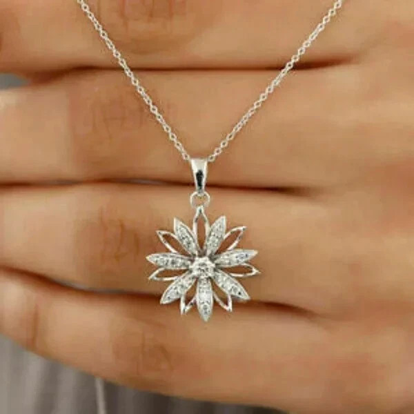2Ct Diamond Lab Created Round Cut Engagement Pendant Chain 14K White Gold Over