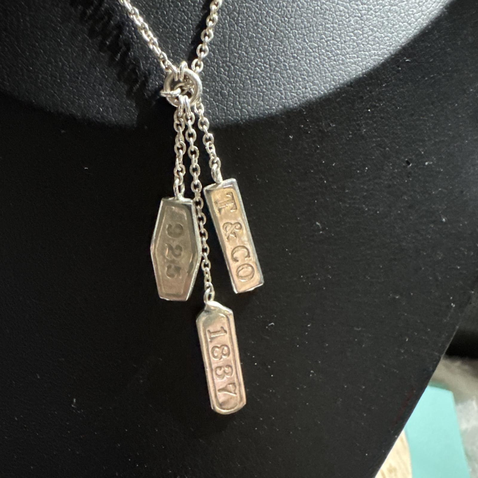 TIFFANY & CO 1837 TRIPLE 3 BAR ELEMENTS LARIAT DROP DANGLE PENDANT Set