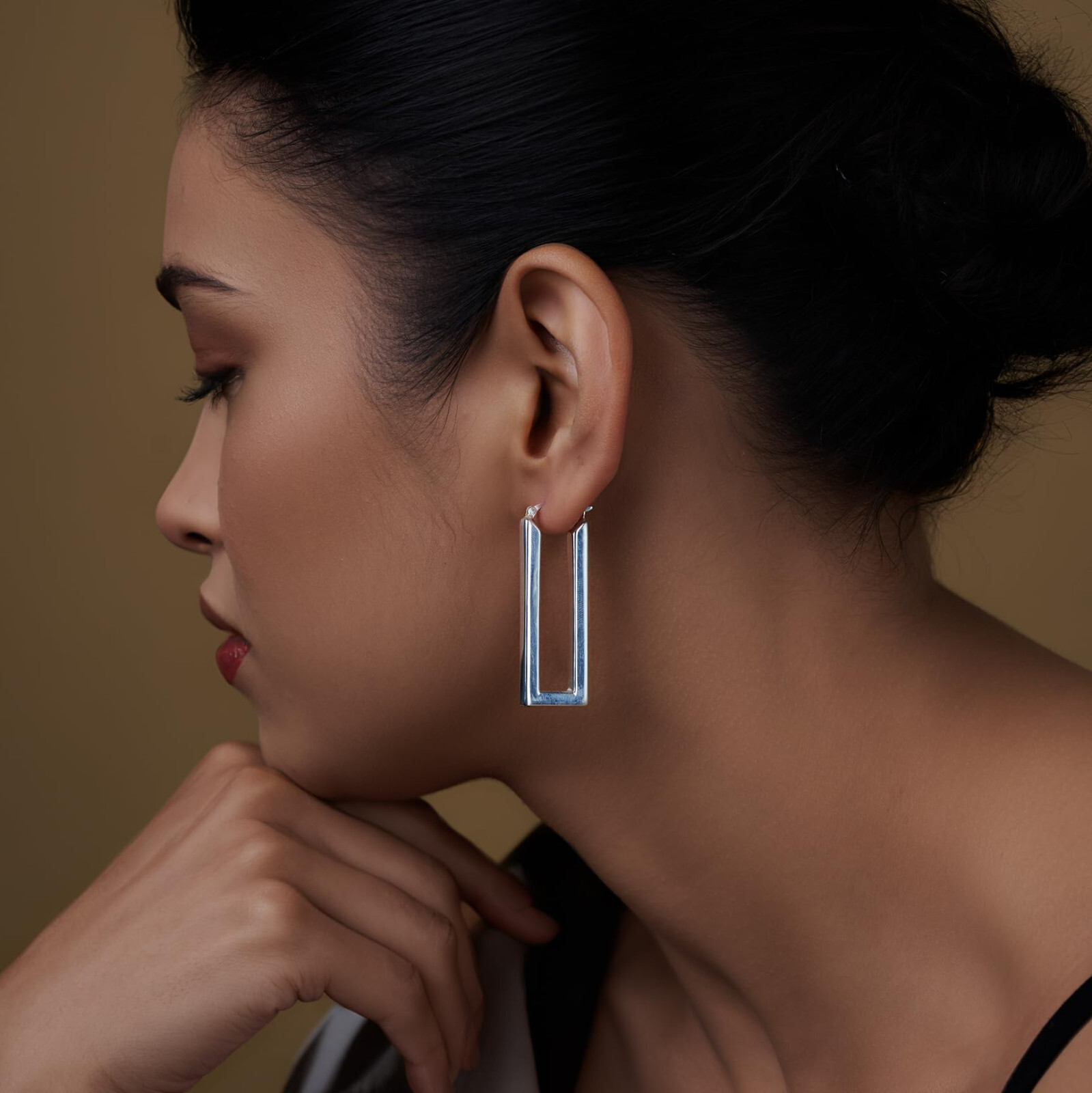 925 Sterling Silver Large Elegant Rectangle shaped Hoops Earring for Women 45 MM