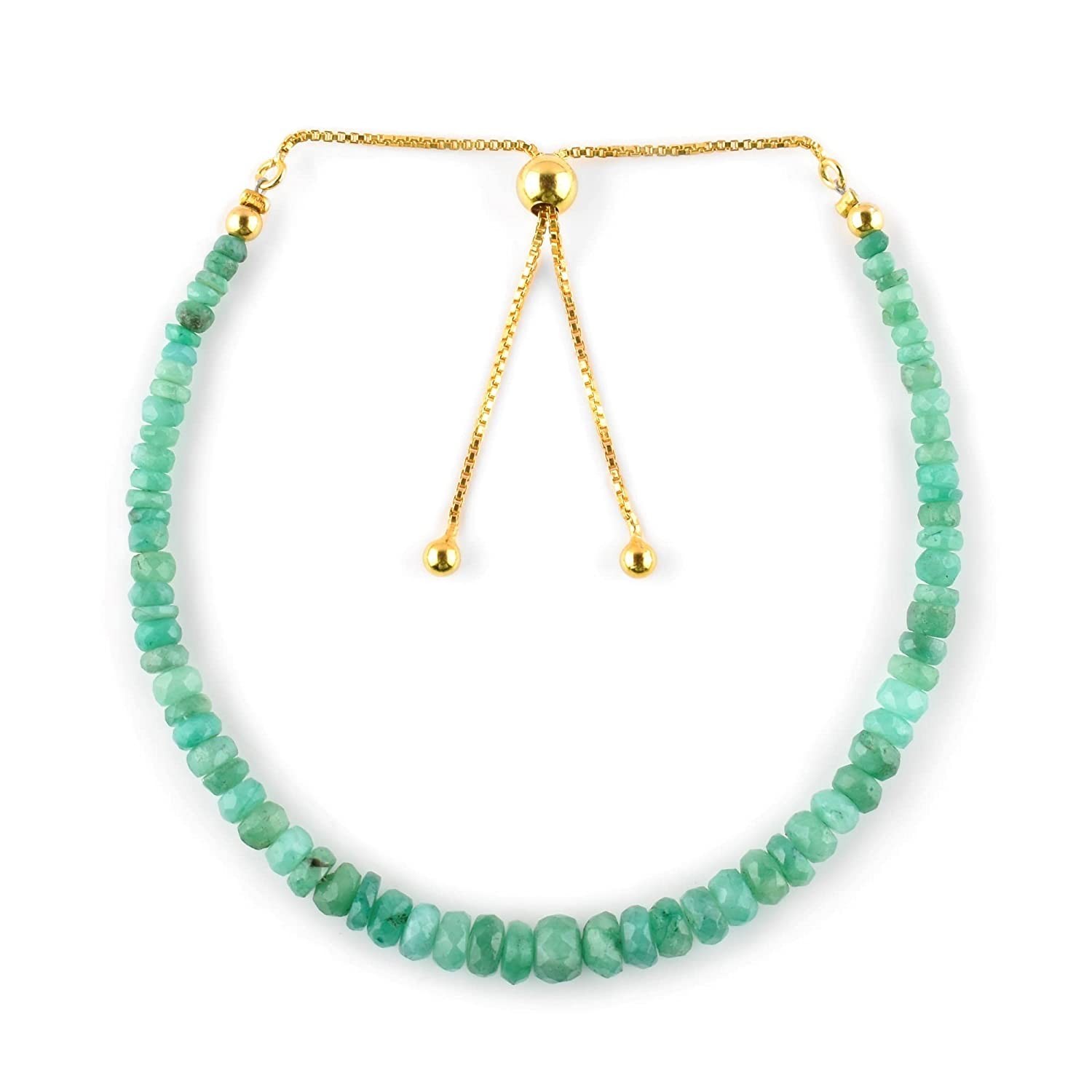 AA+ Natural Zambian Emerald Beads Bolo Adjustable Bracelet In 925 Silver Jewelry