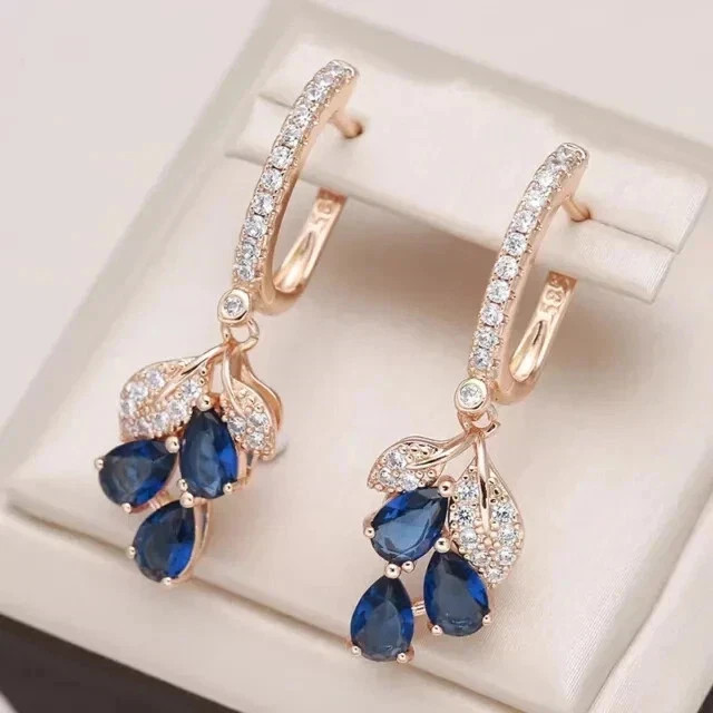 Lab-Created Sapphire 2.10Ct Pear Cut Drop/Dangle Earrings 14K Rose Gold Plated