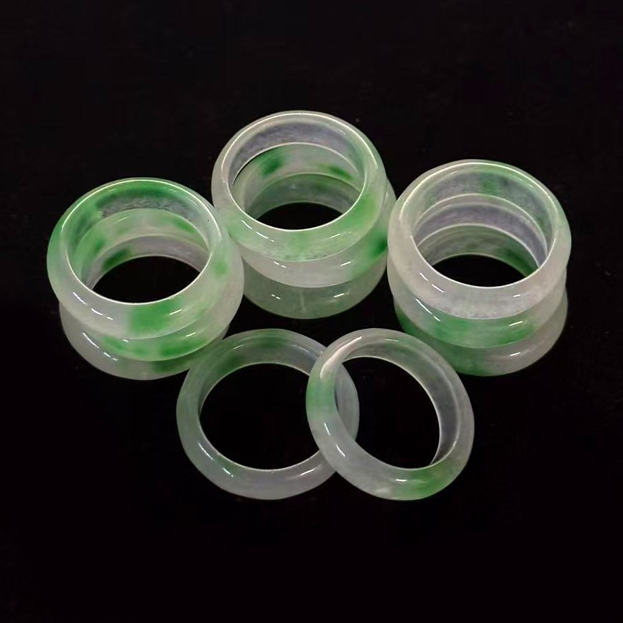 Hi-grade Natural Translucent Green Jade Jadeite Ring Band, Width 6.5 mm