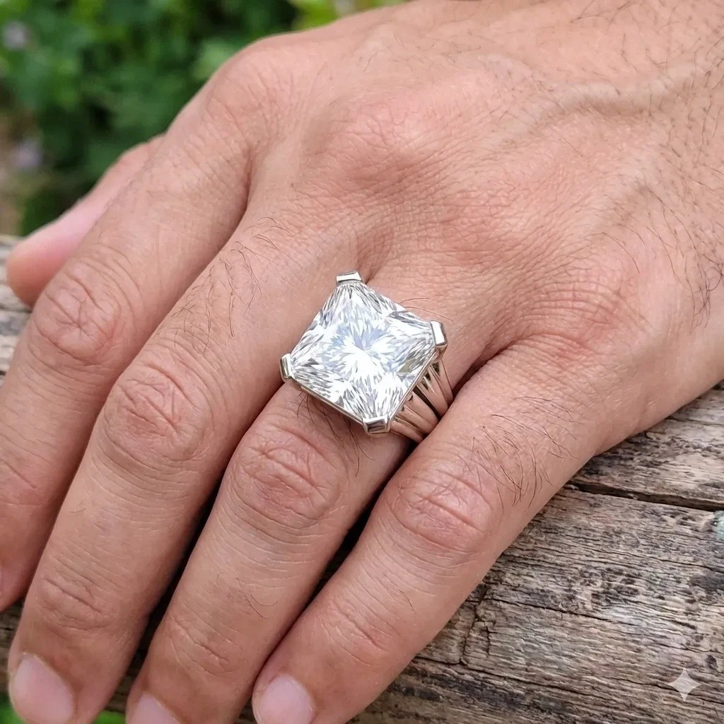 Huge 20 Ct Certified White Diamond Solitaire Men’s Ring No Tariff Free Shipping