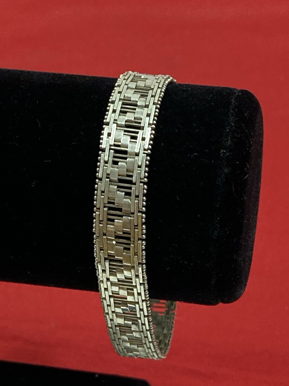 Vintage MILOR ITALY 925 Signed Modernist Patterned Woven Mesh Bracelet 8.25″