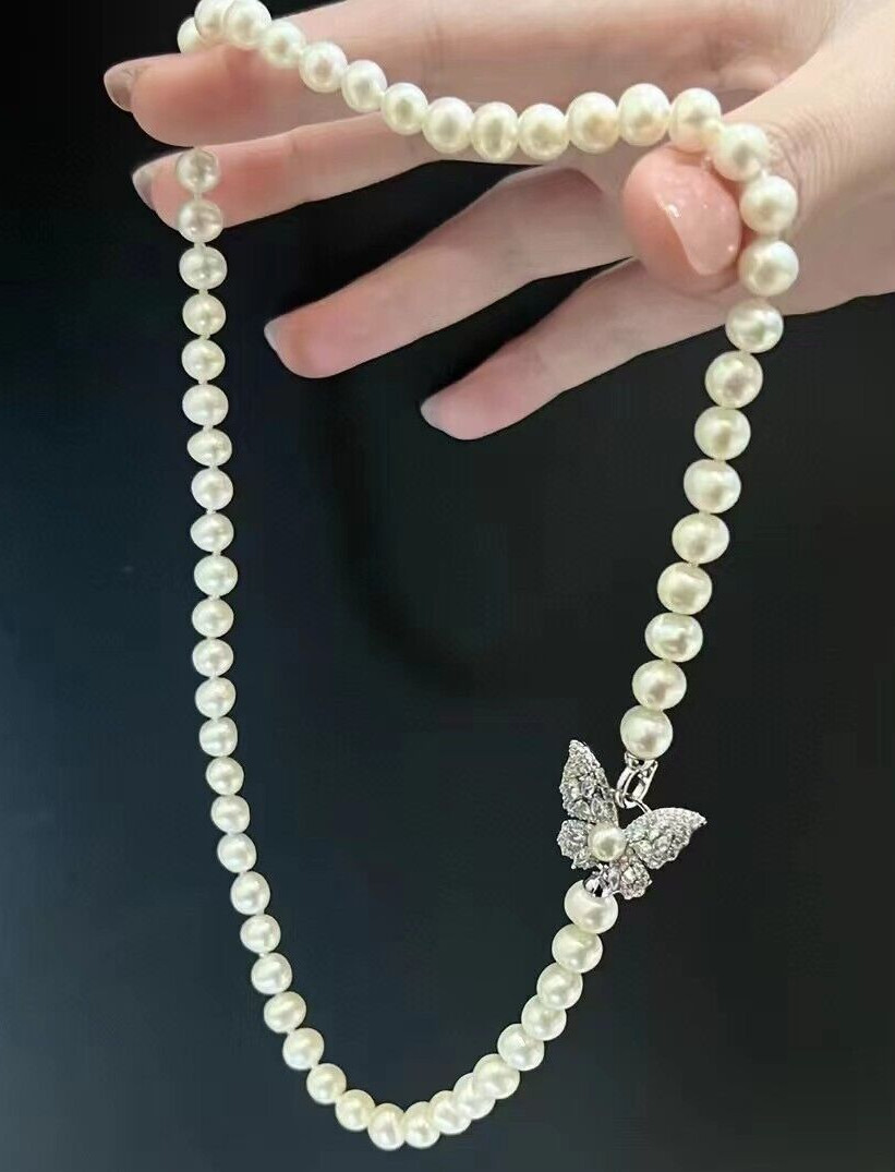 AAA 7-8 mm natural round genuine south sea white pearl necklace