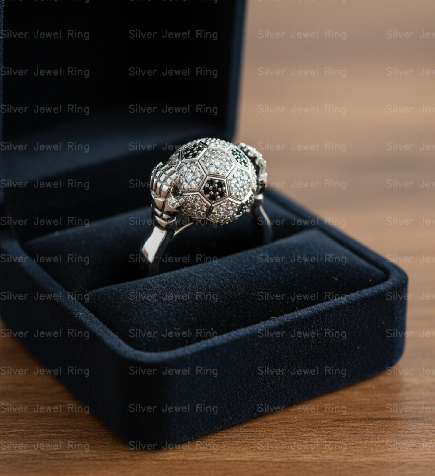 Football Soccer Ball Ring 925 Sterling Silver Lab Created Goalkeeper Gloves Ring