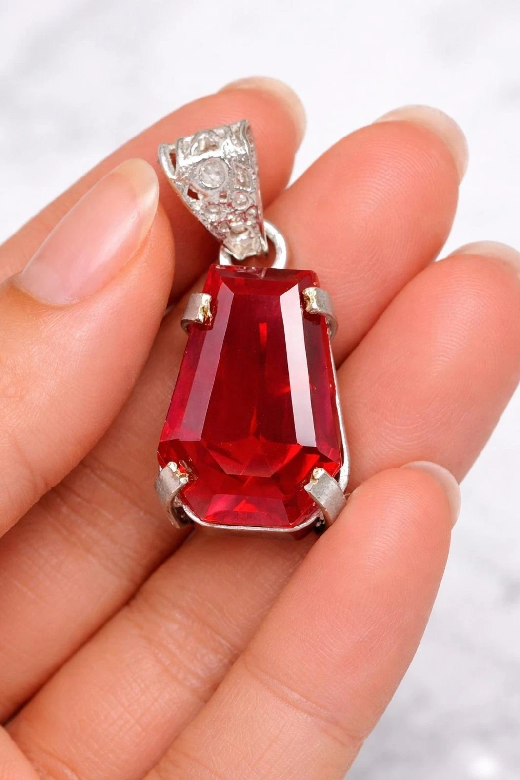 21 Ct Natural Burmese Red Ruby Fancy Cut Pendant AGL Certified Loose Gemstone