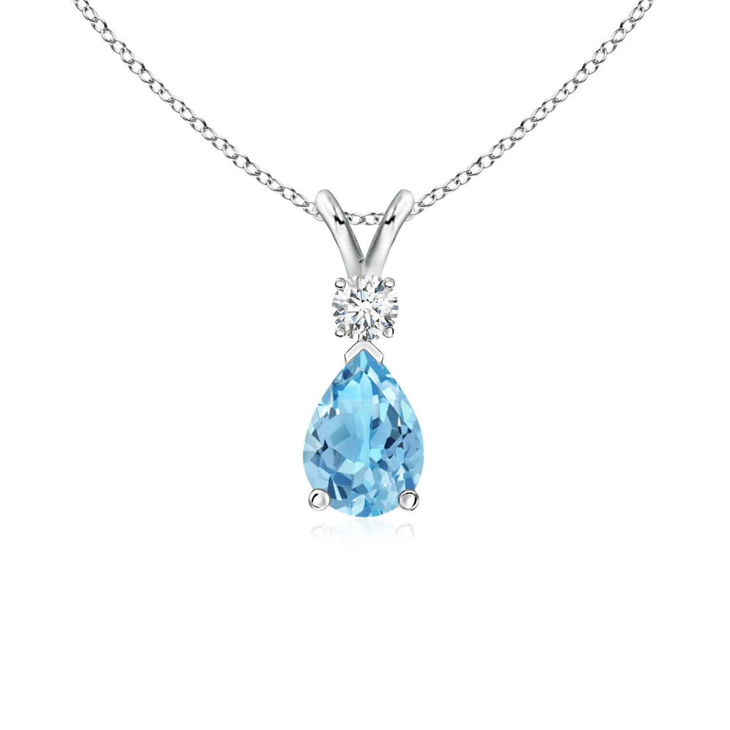 Angara Natural Swiss Blue Topaz Teardrop Pendant Necklace with Diamond in Silver