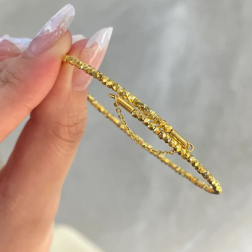 Real Solid 18k Gold Bounce Bead Elastic Bracelet Fine Gold Bangle Jewelry