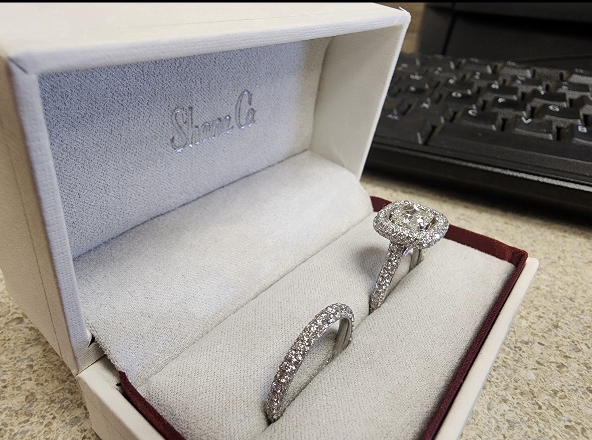 Custom Wedding Ring Set (New) 14k White Gold- Size 7 3/4 Buyer Guarantee