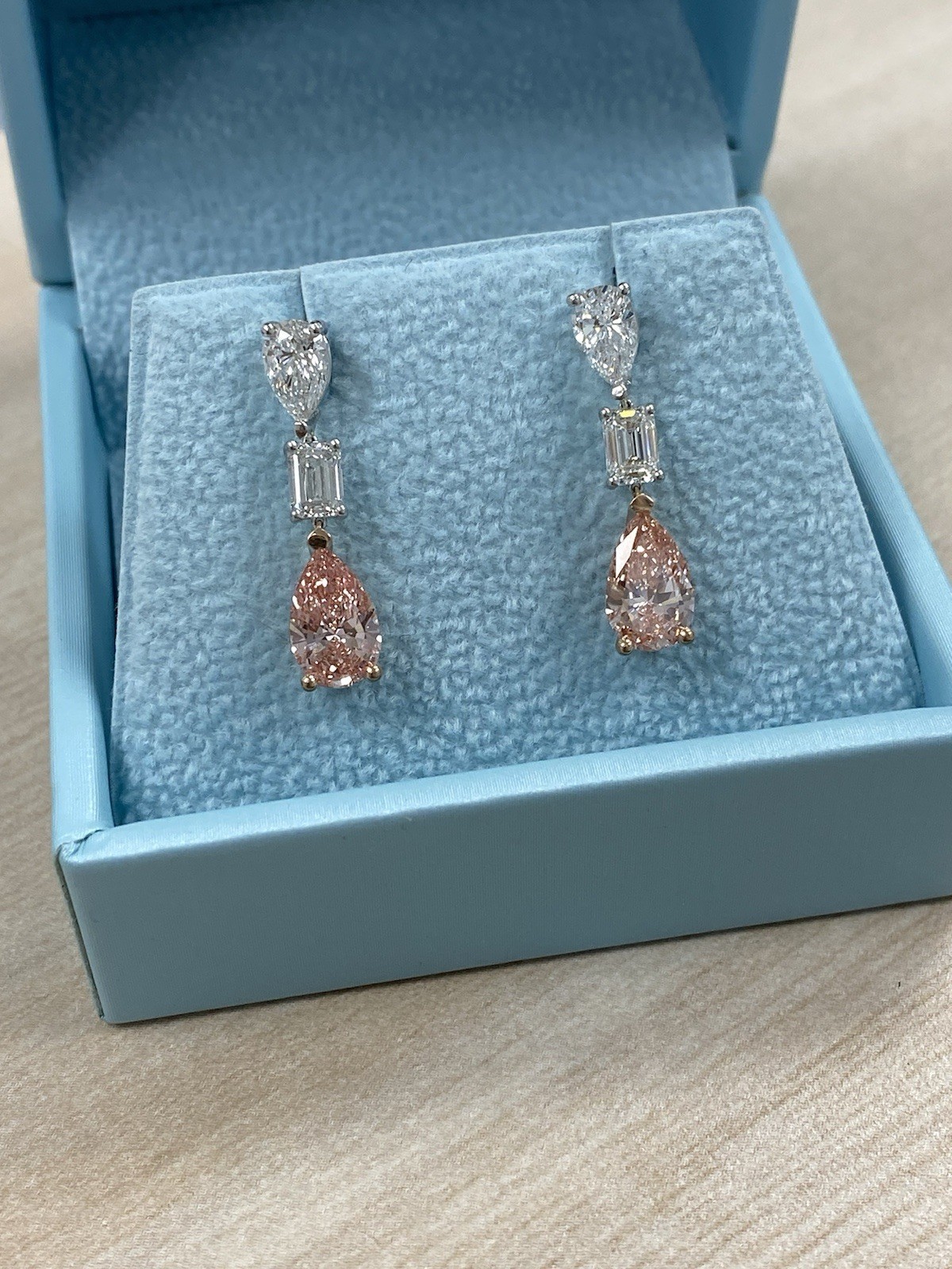 3.50 Ct. Pear Lab Grown Fancy Vivid Pink Diamond Dangle Earrings 14k Gold