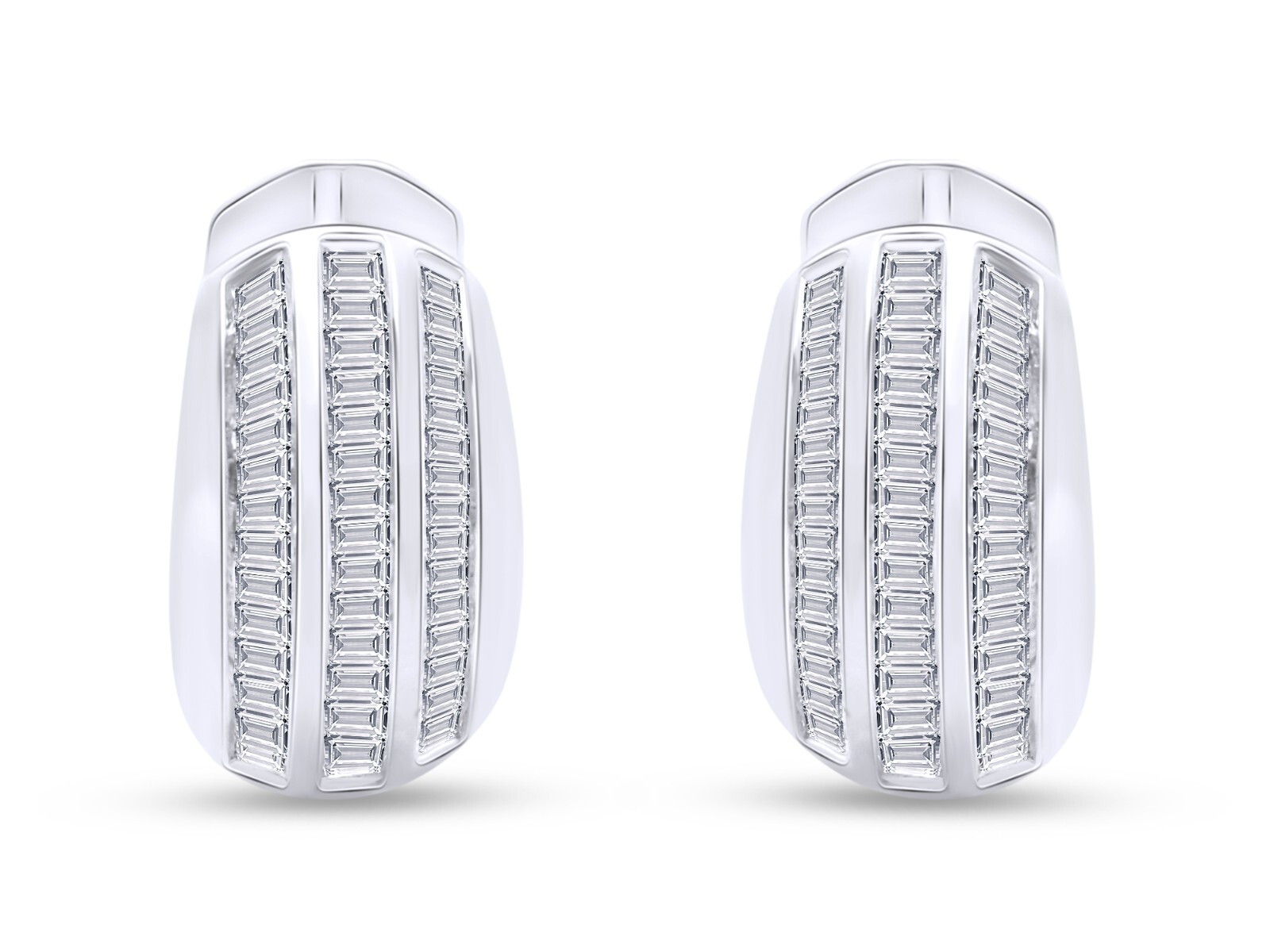 1ct Taper Cut Natural Diamond Huggie Hoop Earrings 10K Solid White Gold