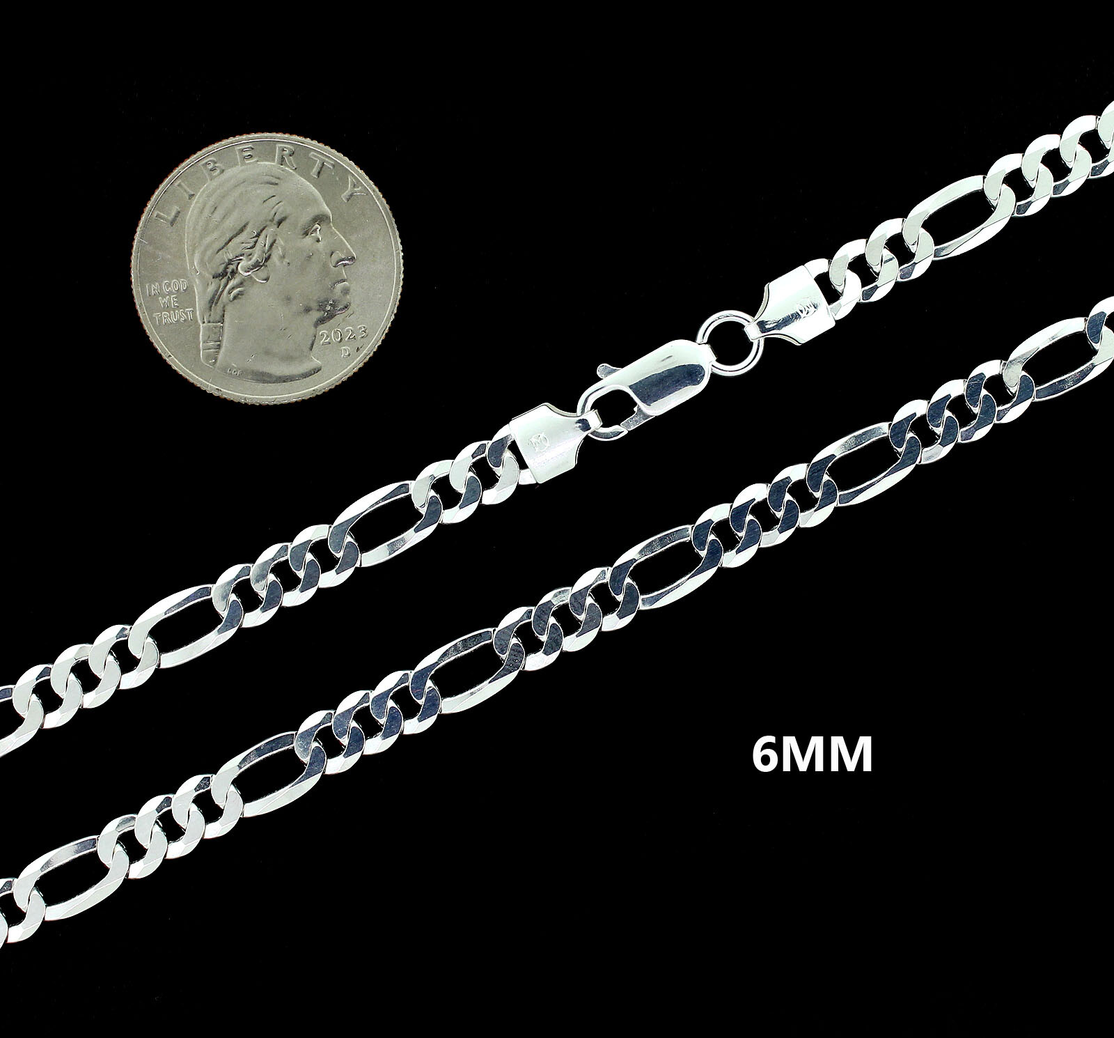 Real 925 SOLID Sterling Silver 2.5MM-9MM FIGARO LINK Chain Bracelet ITALY